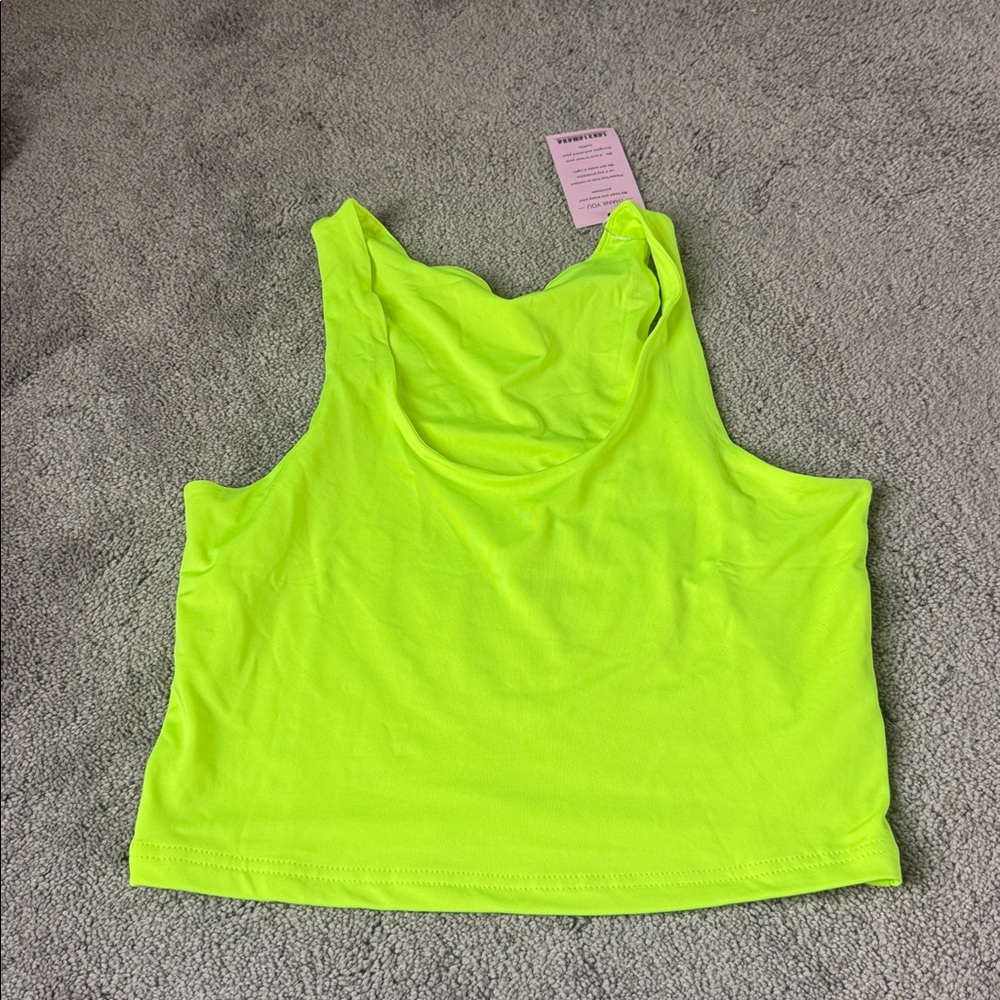 Sanxiawaba Neon Yellow Crop Tank Top Sleeveless Stretch Basic Casual SIZE L NWT